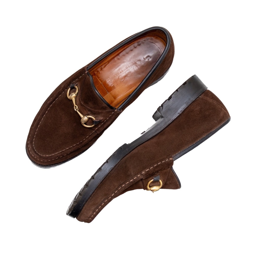 Gucci Men's Horsebit Loafers Brown Suede Slip-On Lug Sole Tom Ford Era -US.8.5 - Picture 7 of 14